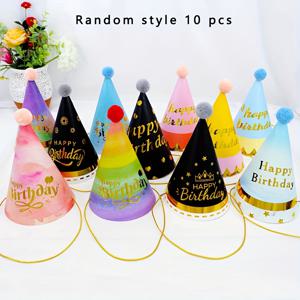 TEMU 10개 컬러풀 생일 파티 모자, 폼폼 볼, 무지개 & 블랙 시리즈, 글리터 악센트 & 골든 호일 