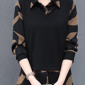 TEMU 여성용 스타일리시 브라운 & 베이지 투인원 블라우스 - 긴 소매, 버튼업 셔츠, 러플 디테일, 폴리에스터 원단, 봄, 여름, 가을 캐주얼웨어에 완벽, 가을 패션 셔츠 | 시크한 캐주얼웨어 | 러플 디테일 소매