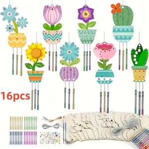 TEMU 12/16/20개 DIY 목재 바람 소리 - 색칠 가능한 꽃 바람 소리용 미완성 목재 그림, 예술 초보자, 축제 파티 활동, 정원 및 가정 장식, 계절 장식 | 생동감 있는 장식 | 수공예품 모양, 야외 장식