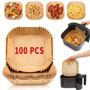 TEMU 에어 프라이어용 페이퍼 라이너, 100장의 파치먼트 페이퍼, 전자레인지 및 그릴링 및 야외 요리용 일회용 에어 프라이어 라이너, 표백제 없는 스퀘어 비스틱 에어 프라이어 라이너, 주방 가전제품 / 주방 필수품|전자레인지|에어프라이어
