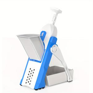 TEMU GENAI 다기능 야채 커터 & 과일 슬라이서 – 조절 가능한 스테인리스 스틸 블레이드가 있는 수동 식품 그레이터, 감자, 양파, 당근 등을 위한 셰이더, 다이서, 미너 – 화이트 & 블루 주방 필수품, 야채 슬라이서