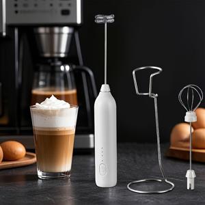 TEMU 조절 가능한 설정의 휴대용 전기 우유 거품기 & 커피 휘퍼, USB 충전식, 계란 비터 스틱 및 스탠드 포함 - 집이나 이동 중에도 쉽게 사용할 수 있는 컴팩트 디자인, 휴대용 거품기 | 세련된 모던 디자인 | 플라스틱 구조, 충전식 우유 거품기