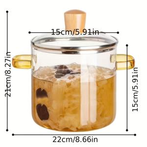 TEMU 78oz 대용량 보로실리케이트 유리 냄비, 노란색과 녹색 옵션, 내열 투명 수프 죽 냄비, 가족과 레스토랑에 적합한 스토브 오븐 사용 가능, 수프 우유 라면 등에 완벽, 세척이 쉽고 무취, 주방 필수품