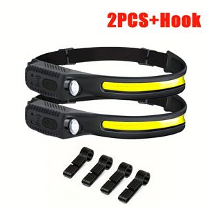 TEMU 2팩 COB 헤드라이트, USB 충전식 핸즈프리 헤드라이트, 모션 센서, 초강력 LED, 야외 캠핑, 하이킹, 낚시, 달리기, 배터리 구동, 600mAh 리튬 배터리, 비수면, Type-C