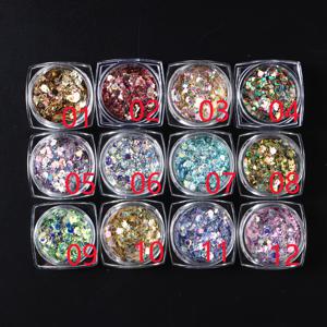 TEMU 12가지 색상의 네일 아트 글리터 더스트 이리다스센트 네일 파우더 chunky 글리터 콘피티 금속 플레이크 sequins 네일 아트 용품, 젤 폴리쉬, Y2K 메르메이드 홀로그래픽 헥사곤 sequins, 3D 거울 비정형 슬라이스 스파클|젤네일|매니큐어|네일재료