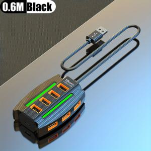 TEMU 컬러 앰비언트 조명이 있는 10포트 USB 2.0 허브 - 1포트에서 10포트까지 확장 가능, 외부 전원 공급, 노트북 및 컴퓨터용 컴팩트 디자인, 다양한 시스템 호환, ≤36V 작동 전압, 컴퓨터 주변기기 | 세련된 디자인 | 내구성 있는 플라스틱