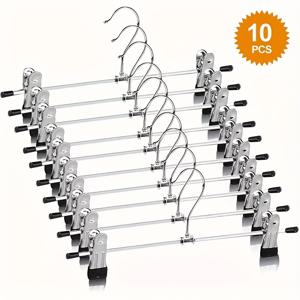 TEMU 스테인리스 스틸 조절 가능한 미끄럼 방지 팬츠 행거 10개 세트 - 스커트, 청바지, 코트 등을 정리할 수 있는 내구성 있는 금속 랙 - 의류 매장 및 가정용 공간 절약 솔루션|행거|바지걸이