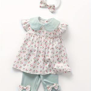 TEMU 3pcs 세트 아기 소녀 신생 아웃핏, 여름, 꽃, 귀여운, , 한국 버전, 서양 스타일, 폴리에스테르, 리본이 달린 아기용, 야외용|아기한복