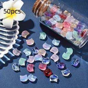 TEMU 50개 컬러풀한 유리 비즈, DIY 보석 만들기에 적합한 작은 고양이 모양의 주문, 팔찌, 목걸이, 손수 만든 선물, 봄과 여름 축제 공예, DIY 보석 만들기|재미있는 디자인|광택 있는 마무리 비즈, 비즈 스트링