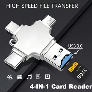 TEMU 아이폰 아이패드 맥 PC 카메라용 4in 1 메모리 SD TF 카드 리더 OTG 어댑터, 타입 C 라이트닝 USB C 리더, 휴대용 리더