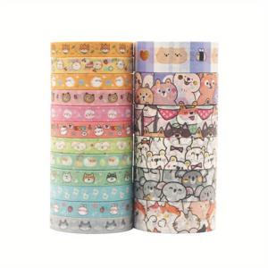 TEMU 18 롤 귀여운 동물 및 만화 테이프 - 고양이, 개, 그리고 재미있는 디자인으로 색다른 마스킹 테이프, 일기장, 스크랩북, DIY 공예, 플래너, 미적 공급품 | 재미있는 패턴 | 내구성 있는 공예 테이프, 공예 공급품