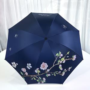 TEMU 꽃무늬가 있는 우아한 테마 접이식 우산 - 태양 차단, 자외선 차단, 비 또는 햇살에 사용할 수 있는 이중 용도, 가벼우면서도 내구성이 뛰어난 디자인, 핑크 꽃이 있는 검정색, 여행용으로 적합한 소형 우산|양산