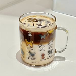 TEMU 420ml 만화 개 유리 컵, 고급 보로실리케이트 유리 재질, 둥근 모양, 전자레인지 안전, 손세척 전용, 재사용 가능, 창의적인 디자인, 커피, 라떼, 카푸치노, 주스, 우유, 친구와 아이들에게 선물로 사용할 수 있습니다.|텀블러|커피|전자레인지