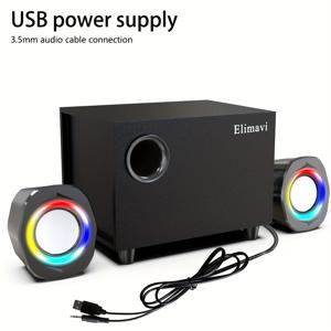 TEMU USB 전원 2.1 채널 스테레오 스피커, 색다른 LED 조명, 테이블형 마운팅, 버튼 제어, 액티브 증폭, PC 및 음악 플레이어에 적합