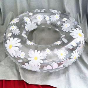 TEMU 1pc 내구성 있는 PVC 팽창식 수영 링, 투명한 꽃무늬, 야외 수영장 및 해변 액세서리, 성인용 축제 선물, 크리스마스 및 할로윈 파티 수영장 장난감