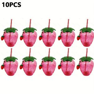 TEMU 4/5/6/8/10pcs 새로운 귀여운 투명 딸기 컵 스트로우 컵 우유 차 컵 과일 컵 휴대용 컵 딸기 펜던트