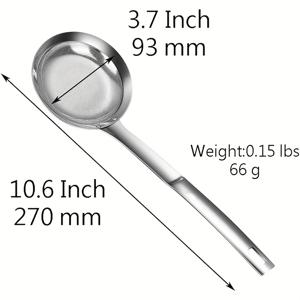 TEMU 1개, 스키머 숟가락, 304 스테인리스 스틸, 체, 미세 메쉬 체, 필터 숟가락, 거품 스쿱, 긴 손잡이, 가정용 및 핫팟 요리용으로 적합, 기름과 거품 제거. 식기 세척기 사용 가능, 3.1/3.7/4.4 인치