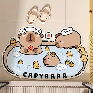 TEMU 귀여운 카피바라 미끄럼 방지 욕실 매트 - 초흡수 규조토, 빠른 건조 및 부드러움 - 딸기와 버블티가 있는 사랑스러운 만화 디자인 - 욕실, 샤워실, 세탁실, 침실, 거실 장식에 완벽함