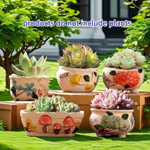 TEMU 2025년 신제품 완벽 조합 5피스 세트, 봄/여름용 선인장 및 다육식물 화분, 레트로 세라믹 화분, 인테리어 데스크탑 장식, 사무실 및 창가 장식