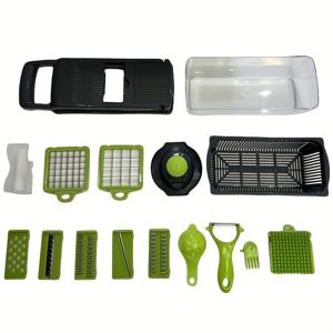 TEMU 16-in-1 야채 절단기 및 슬라이서, 배수 네트 포함 - 다기능 주방 절단기, 다지거나, 다진 감자, 양파, 당근 - 교체 가능한 블레이드 및 용기 포함 - 식품 안전 플라스틱 디자인 - 샐러드 및 스티어프용 이상적|야채다지기