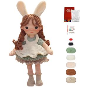 TEMU 초보자용 크로셰 공주 키트 - DIY 소녀 인형 공예 세트, 영어 설명서 PDF 포함, 단계별 튜토리얼 및 선물 포장 - 사계절 천 수제품 - 창의적인 책상 장식에 이상적, 크로셰 키트