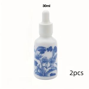 TEMU 블루와 화이트 플로랄 프린트 유리 드롭퍼 병 2개 세트 - 30ml 여행용 에센셜 오일 및 향수 애플리케이터, 세라믹 디자인, 리필 가능 화장품 용기, 손세탁 전용, 휴대하기 편하고 스타일리시한 이동 중 사용용, 에센셜 오일 보관 | 스타일리시한 드롭퍼 디자인 | 세라믹 마감, 오일에 적합한 드롭퍼 병