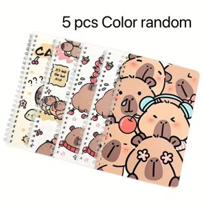 TEMU 5pcs A5 카피바라 코일 노트북 - 귀여운 두꺼운 메모 패드, 학교, 사무실, 또는 선물 포장용 노트북, 귀여운 카피바라 디자인으로 혼합된 색상, 귀여운 카피바라 테마 | 튼튼한 커버, 카피바라 액세서리