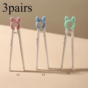 TEMU 어린이용 귀여운 토끼 훈련 젓가락 3쌍 세트 - 파란색, 분홍색, 흰색 손잡이가 있는 플라스틱 학습 및 교정 젓가락, 어린이를 위한 내구성 디자인
