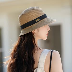 TEMU 여성용 여름 쌀 모자 - 넓은 브림, 통기성, 가벼운 종이 페도라 스타일 모자 - 해변, 패션, 야외 활동에 적합, 데이 선물, 해변 액세서리 | 스타일리시한 모자 | PP 브림 모자