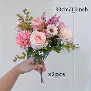 TEMU 2개 생동감 있는 모란 인공 꽃다발 - 화려한 핑크와 화이트, 수국 장식, 결혼식, 생일, 기념일, 어머니의 날 등에 완벽 - 실감 나는 터치 인공 꽃, 실내/외 장식에 적합, 축제 행사 - 꽃병 미포함