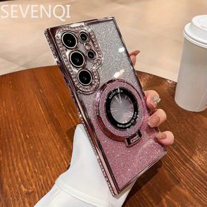 TEMU 그라데이션 글리터와 라인스톤이 있는 새로운 S25 울트라 케이스, S21 S22 S23 S24 울트라 S25U용 자석 홀더, 렌즈 보호 커버|폰케이스|케이스|S22케이스