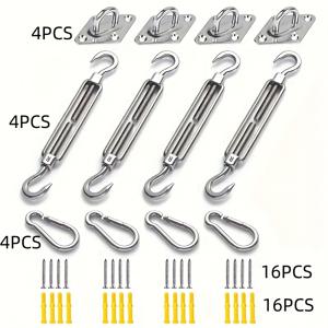 TEMU 44pcs의 강력한 스테인레스 스틸 천막 하드웨어 키트, 벽걸이 브래킷, 녹방 방지 후크 및 스크루, 4pcs의 천막 포함, 야외 파티오 및 정원에 적합, 쉬운 조립, 내구성 있는 구조