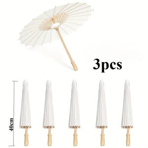 TEMU 3개 세트 화이트 60cm 나무 손잡이 종이 우산 - 고급스럽고 가벼운 웨딩, 포토 촬영, 코스프레, 파티, 해변 장식용 우산 | 우아한 우산, 야외용 선셰이드|양산|코스프레