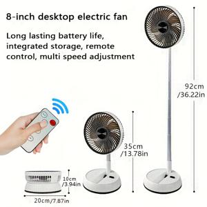 TEMU 5400mAh USB 충전식 8인치 접이식 전기 선풍기, 휴대용 리모컨, 자동 스윙 헤드, 바닥 스탠딩 미니 팬, 강풍 가정용/여행/야외 캠핑/피크닉용 알루미늄 합금 지지대|캠핑선풍기