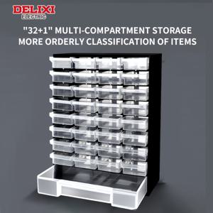 TEMU DELIXI 전기 33칸 도구 정리함 - 교실, 작업장 또는 취미용 블랙 플라스틱 하드웨어 보관 캐비닛, 나사, 너트, 볼트 및 작은 부품을 위한 투명 칸막이, 작업장 정리함 | 세련된 블랙 오거나이저 | 선명한 드로어