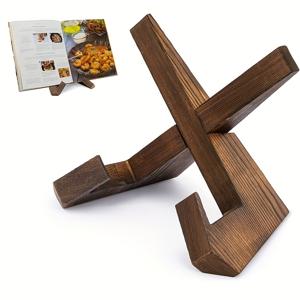 TEMU 1pc 단단한 나무 책받침 - 현대적인 로그 기록 보관함, 내구성 있는 나무 태블릿 디스플레이 랙, 독서, 요리 및 서비스용, 러닝 홈 데코, 주방 및 식당용 액세서리, 나무 기록 보관함