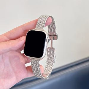 TEMU 애플 워치용 우아한 밀lets 디자인 메탈 밴드, 조절 가능한 자석 잠금, 38mm/40mm/41mm/42mm/44mm/45mm/49mm에 적합, 애플 워치 10/9/8/7/6/5/4/3/2/1/s/Ultra 2와 호환, 은색/별빛 하늘/블랙, 고급 패션 여성용 워치 체인, 스마트워치 교체 스트랩과 밴드 리무버 포함