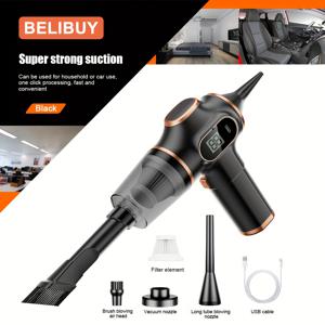 TEMU 고출력 BELIBUY 무선 핸드헬드 진공청소기 1개 - 가정 및 차량용 다기능 더스트 버스터 - 연장된 배터리 수명으로 USB 충전 가능, 액세서리 키트 포함, 사무실 청소 용품, 컴퓨터 진공청소기