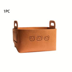 TEMU 1pc 대용량 가죽 보관 바구니, 곰 디자인, 휴대용, 접이식, 옷, 화장품, 장난감, 자동차 트렁크, 데스크탑, 보관용품, 곰 그림, 내구성 있는 손잡이, 트렁크 정리함
