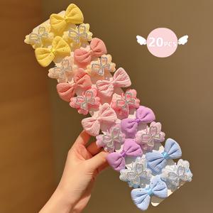 TEMU 20개 귀여운 스타일의 리본 헤어 클립, 혼합 색상, 페이스텔과 밝은 색상, 패션 폴리에스테르, 글리터, 청소년 소녀, 일상 착용, 데이, 부활절, 캠퍼스