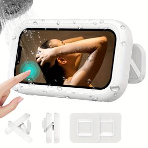 TEMU 접이식 회전 방수 게으른 폰 샤워 및 벽걸이 홀더, 360° 회전 터치 가능한 샤워 폰 케이스