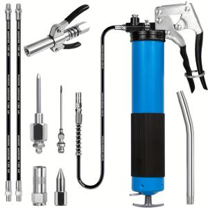 TEMU 그리스 건, 7000 PSI 헤비 듀티 프로페셔널 피스톨 그립 그리스 건 키트, 더블 그리스 주입기 바늘 및 18인치 & 2개의 12인치 플렉스 호스 포함