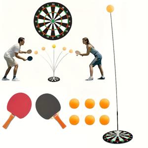 TEMU 1 세트 테이블 테니스 트레이너 탄성 샤프트, pong 볼 패들 세트 pong 훈련 장치 연습 볼 2 라켓과 3 볼로 실내 야외 게임
