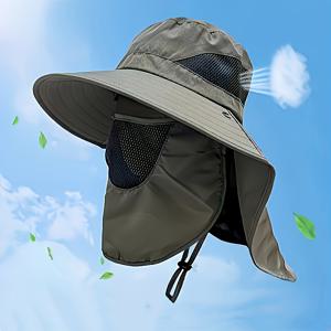 TEMU 1 남성용 탈착식 선바이저, 야외 베이스볼 빠른 건조 썬햇, 낚시 사이클링 등산 얼굴 목 보호 캡, 어부 모자