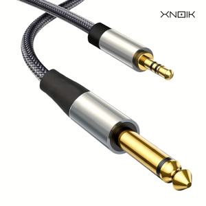 TEMU 1/8에서 1/4 스테레오 케이블 3.5mm TS에서 6.35mm 오디오 케이블 기타 보조 남성 라인, 주석 합금 케이스와 나일론 브레이드, 기타, 노트북, 홈 시어터 장비, 스피커 및 증폭기용으로 적합합니다. 6.6F