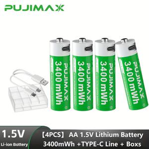 TEMU PUJIMAX 1.5V AA 3400mWh 리튬이온 충전식 배터리 - 고속 충전, 안정된 전압, 원격 제어, 산업 도구, 무선 마우스, 도어락, 멀티미터, 손전등, 혈당 측정기, 무선 카메라, 캠핑 용품, 알람 시계, 선풍기, 마사지기 등에 이상적 - 휴대용 전원源 | 소형 배터리 | 안정된 전압 배터리|연속혈당측정기|홈캠|캠핑선풍기