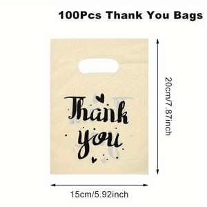 TEMU 100개 프릭 감사 선물 가방 - 우아한 필기체와 하트 장식이 있는 화이트 플라스틱 재사용 가능한 행잉백, 결혼식, 신부 샤워, 생일 및 파티 선물용 | 튼튼한 손잡이 컷아웃, 선물용 가방