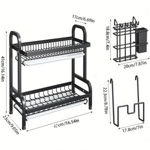 TEMU 1pc 스테인레스 스틸 주방 이중층 보관함, 빠른 건조 다층 보관함, 물 얼룩 없음, 다기능 접시 선반, 접시, 접시 및 테이블웨어용|식기건조대|식기건조기