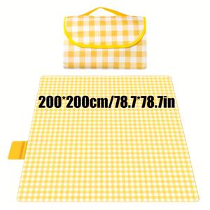 TEMU PERFCARE 초대형 79x79인치 피크닉 매트 - 모래 방지, 습기 저항성, 접이식 및 휴대용 캠핑, 하이킹 및 야외 활동에 적합 - 내구성 있는 비직물 디자인, 손세탁 전용 - 노란색과 흰색 체크무늬와 오렌지 테두리 - 피크닉, 해변 일상, 야외 모험, 캠핑 액세서리에 완벽|캠핑매트