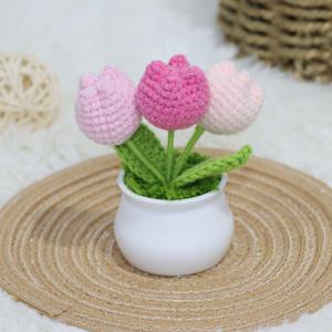 TEMU 핑크 & 피치 핸드 크로셰 튤립 화분 장식품, 리얼리스틱 패브릭 시뮬레이션 디자인, 데이, 추수감사절, 어머니날, 생일 선물용 꽃꽂이, 여자친구와 친구를 위한 생동감 넘치는 홈 데코